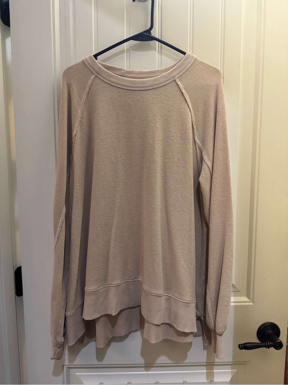 aerie Light Taupe Layered-Hem Crewneck Sweater